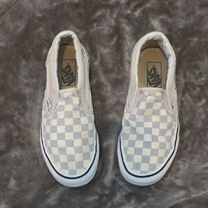 Vans Cream and Blueish Gray Checkered Slip-Ons